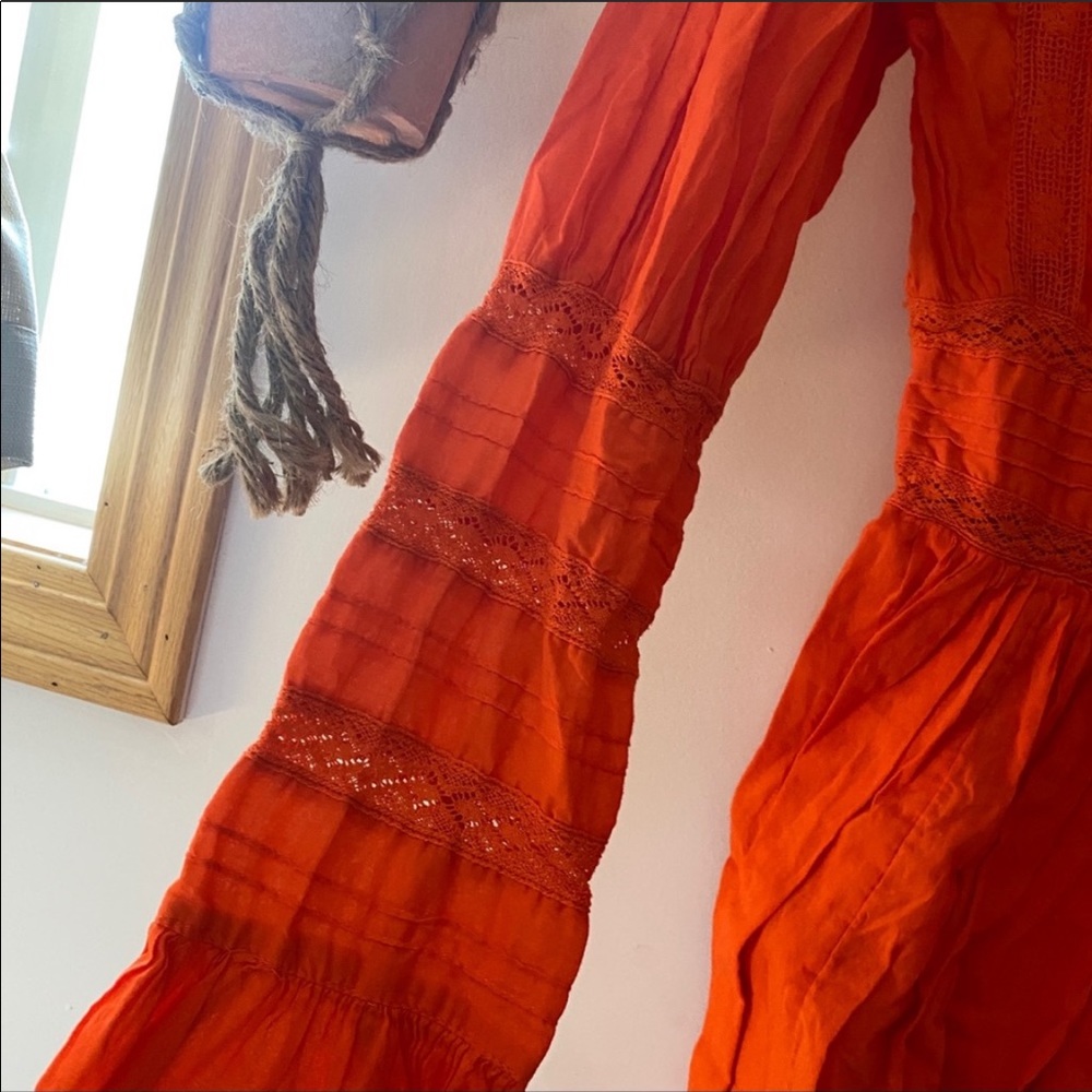 Free People OrangeEmbroidered beautiful Dress Sz8 - Picture 6 of 6